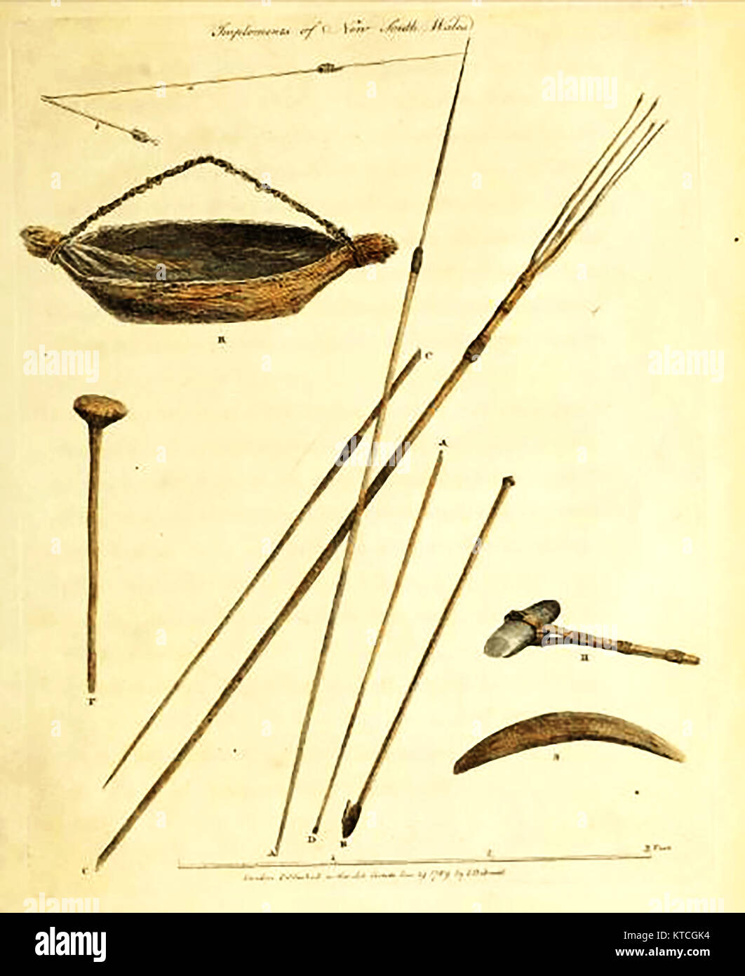 Australian Aboriginal outils et instruments dans ' Journal d'un voyage en Nouvelle Galles du Sud...' ) par John White 1790 Banque D'Images