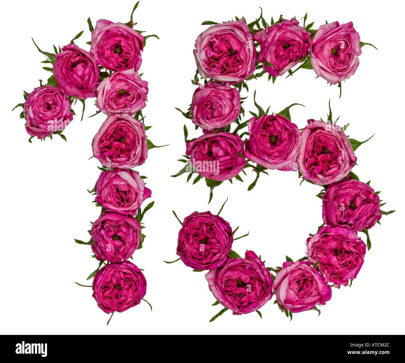 Chiffre arabe 15, 15, et de fleurs de rose, rouge isolé sur fond blanc  Photo Stock - Alamy