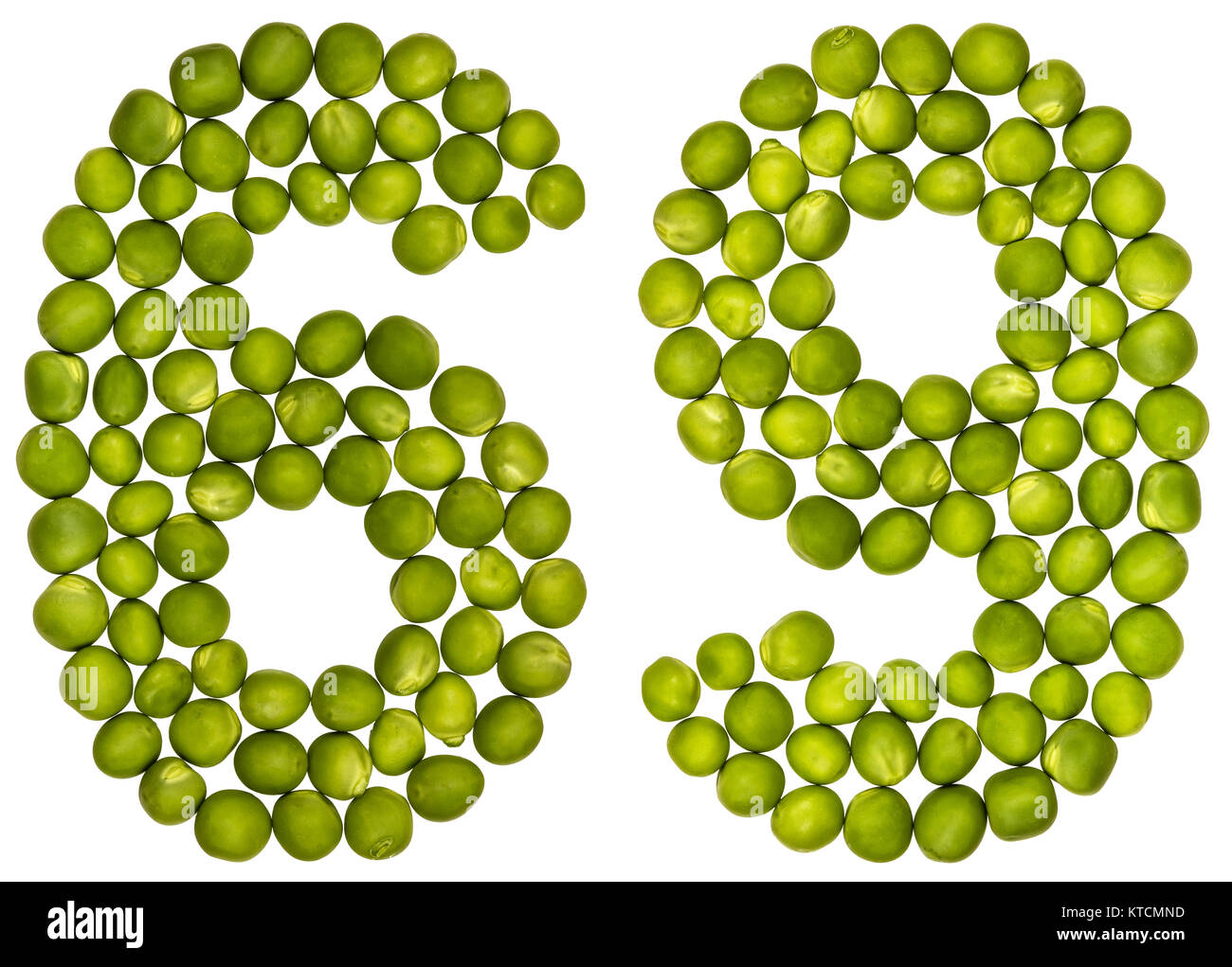 Chiffre arabe 69, soixante-neuf, de pois verts, isolé sur fond blanc Banque D'Images