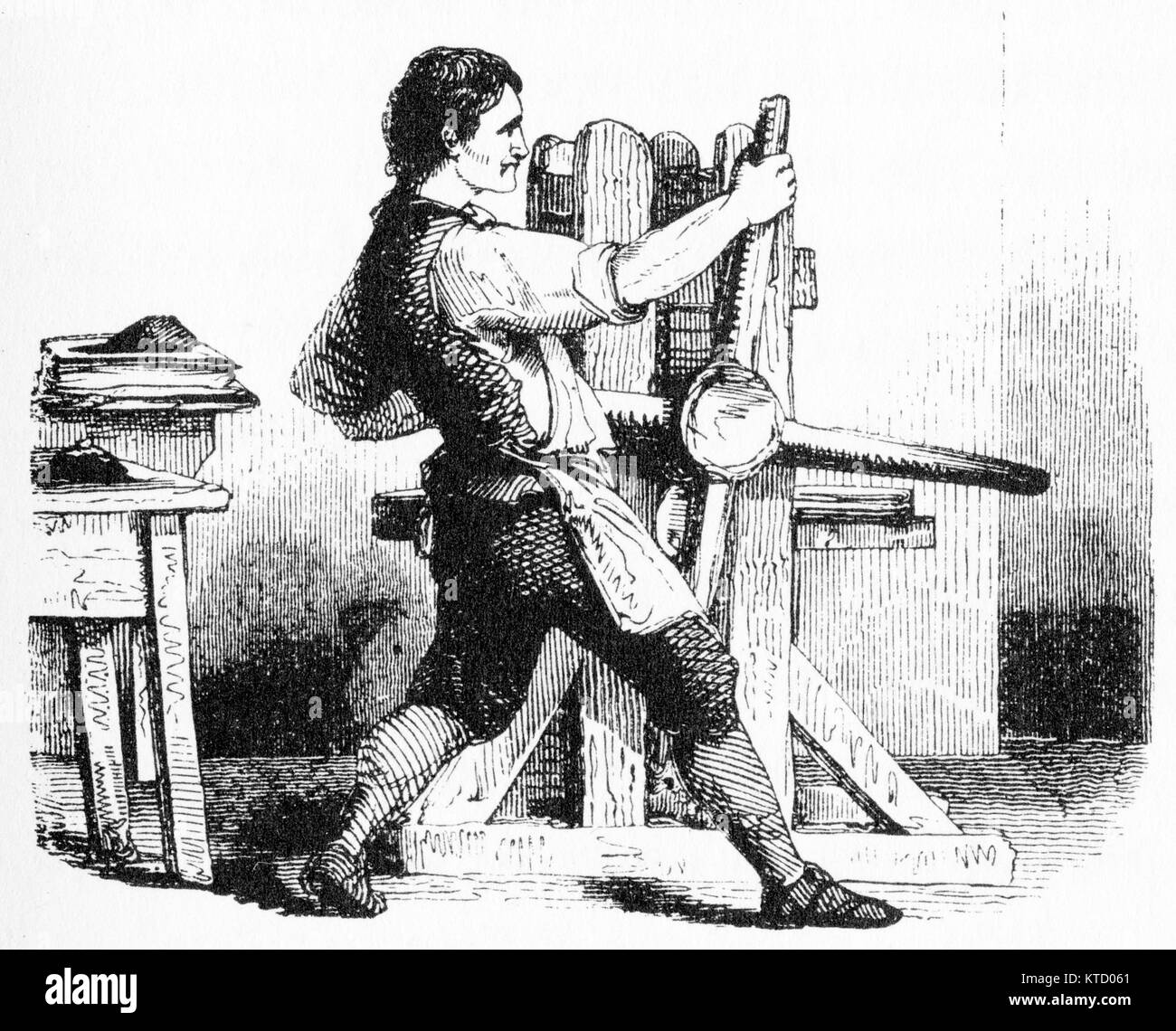 Gravure d'un travailleur à une entreprise d'impression en utilisant la plaque de cuivre. À partir de l'établissement, par Harper Jacob Abbott, 1855. Banque D'Images