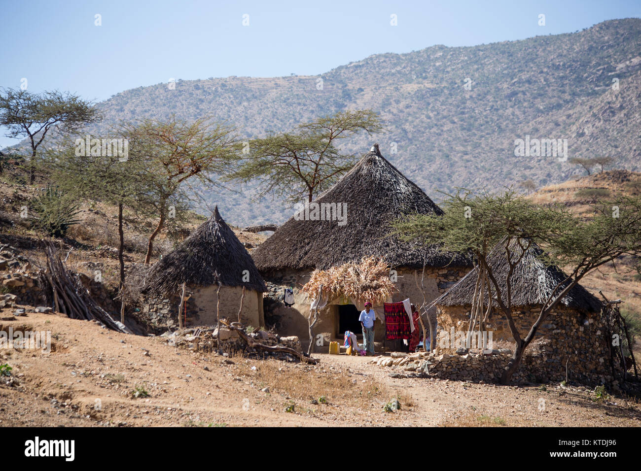 Les huttes de Tukul dans un village ethnique Bilen près de Keren, en Érythrée. Banque D'Images