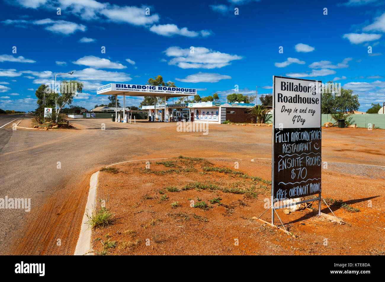 Billabong Roadhouse au NW de la route côtière dans l'ouest de l'Australie. Banque D'Images