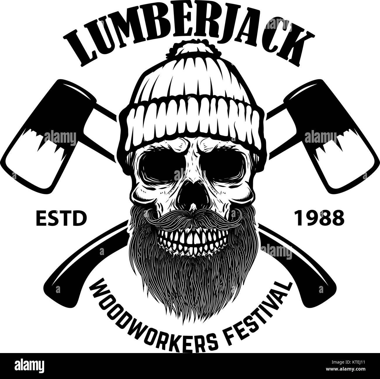 Lumberjack le crâne avec des haches croisées. Éléments de conception pour le poster, emblème, signe, label. Vector illustration Illustration de Vecteur