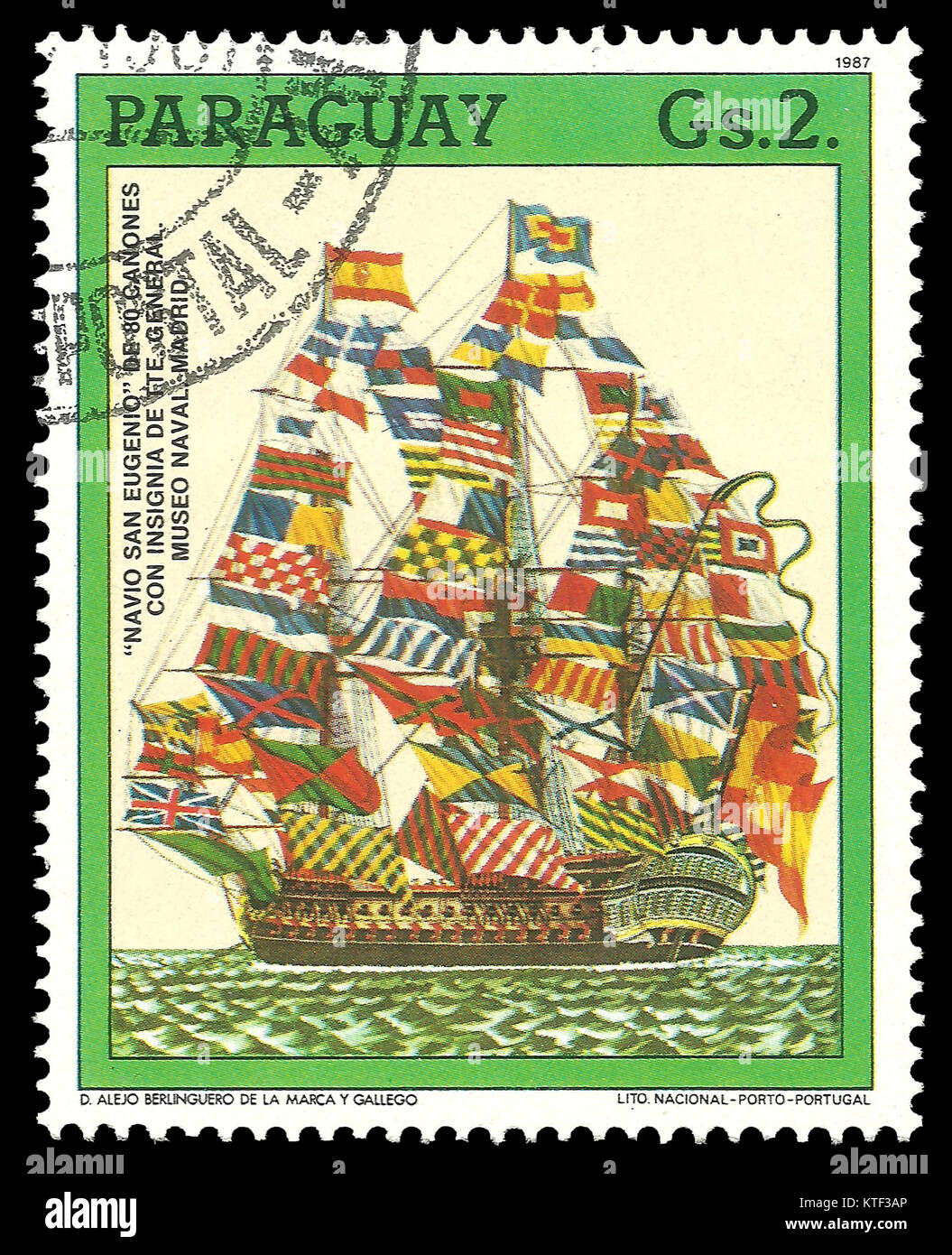 Paraguay - timbres en 1987 : Couleur edition le 500e anniversaire de la découverte de l'Amérique, montre Battleship San Eugenio Banque D'Images