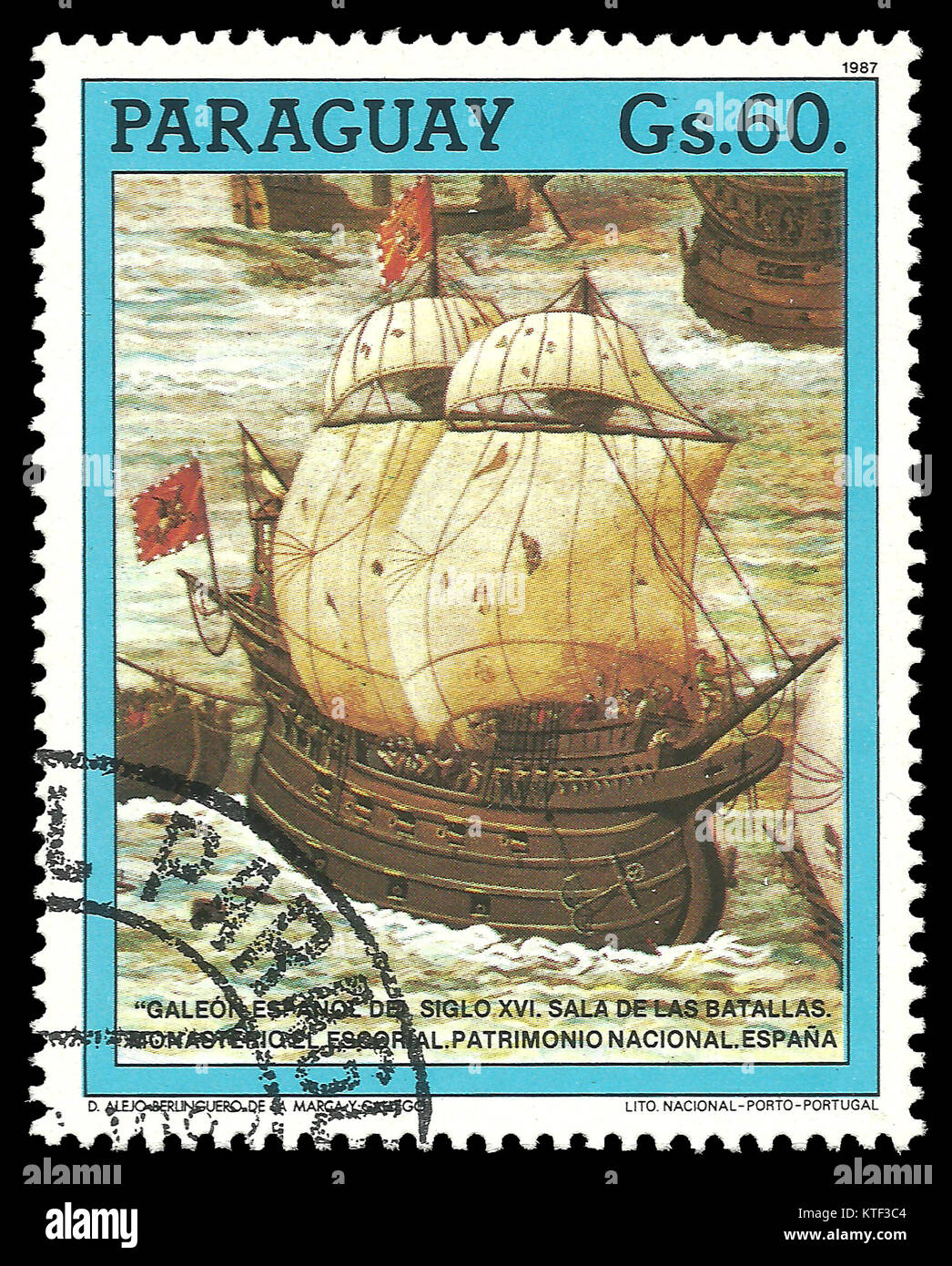 Paraguay - timbres en 1987 : Couleur edition le 500e anniversaire de la découverte de l'Amérique, montre galion espagnol du xvie siècle Banque D'Images