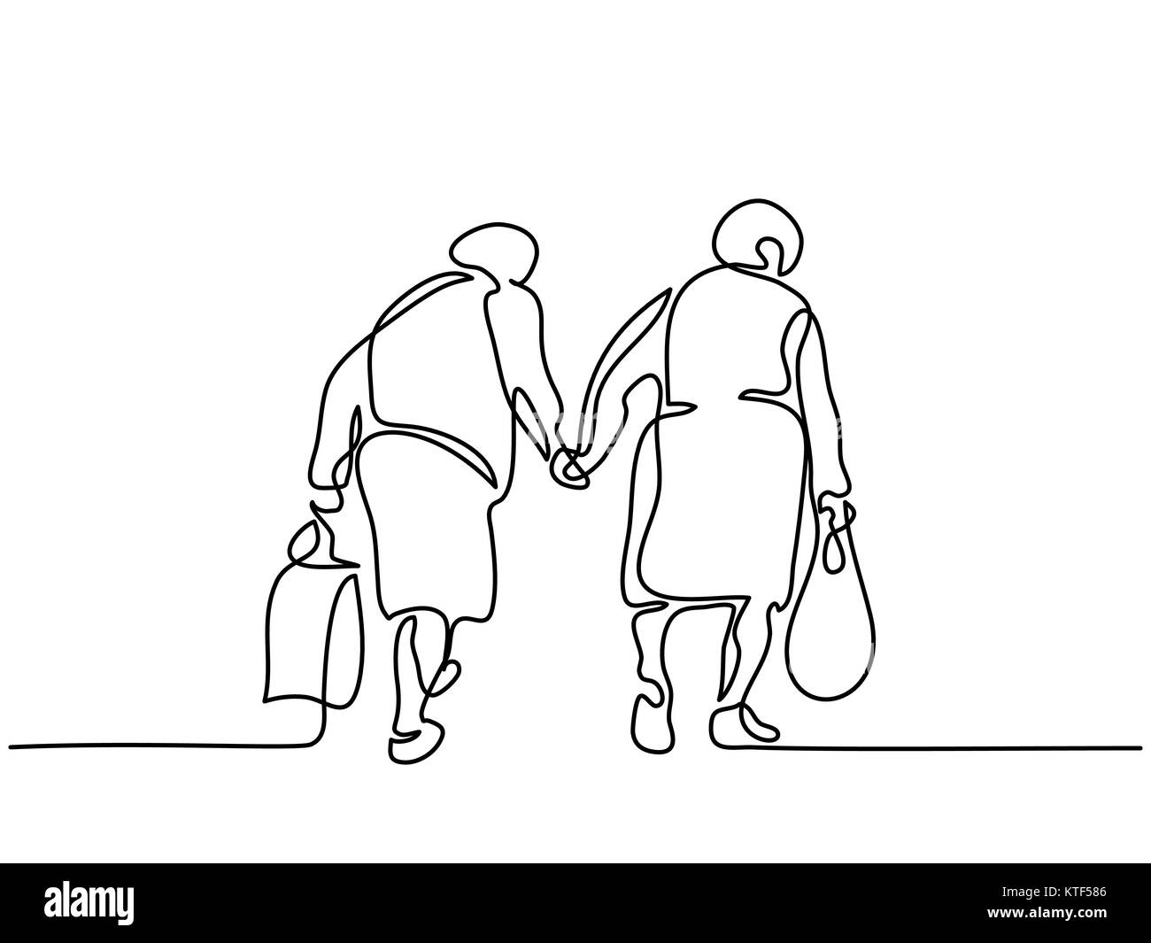 Les femmes âgées amis marchant Illustration de Vecteur