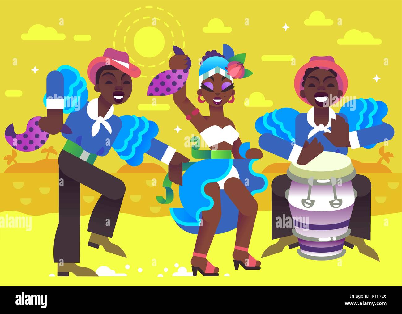 Trois Latins de jouer de la musique et de la danse dans le costume national Illustration de Vecteur