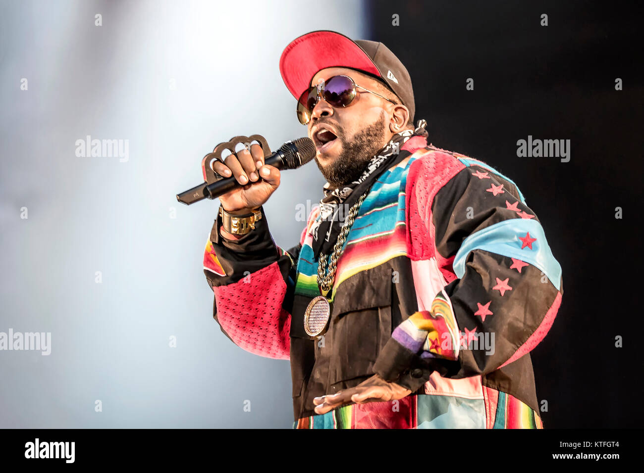 Le duo OutKast rap américain effectue un concert live au festival de musique norvégienne Øyafestivalen 2014. Le groupe basé à Atlanta, composé des deux rappeurs, André 3000 et Big Boi (photo). La Norvège, 07.08.2014. Banque D'Images