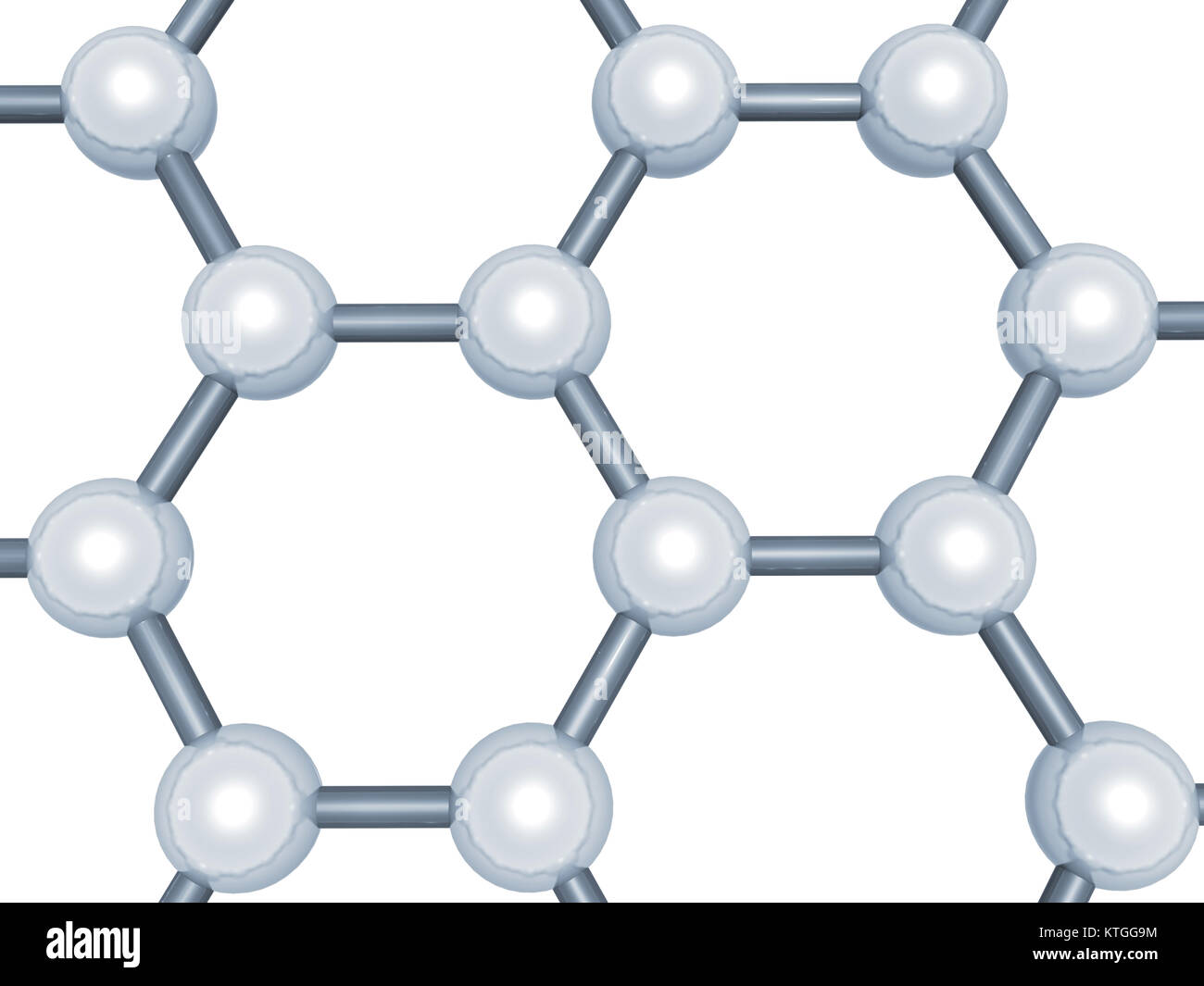 Couche de graphène, fragment moléculaire schéma modèle, maille hexagonale faite d'atomes de carbone isolé sur fond blanc, le rendu 3d illustration Banque D'Images