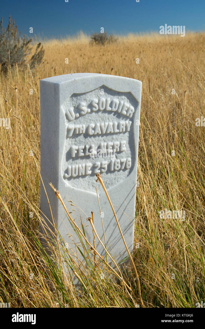 Pierre tombale du soldat américain, marqueur Little Bighorn Battlefield National Monument, Montana Banque D'Images
