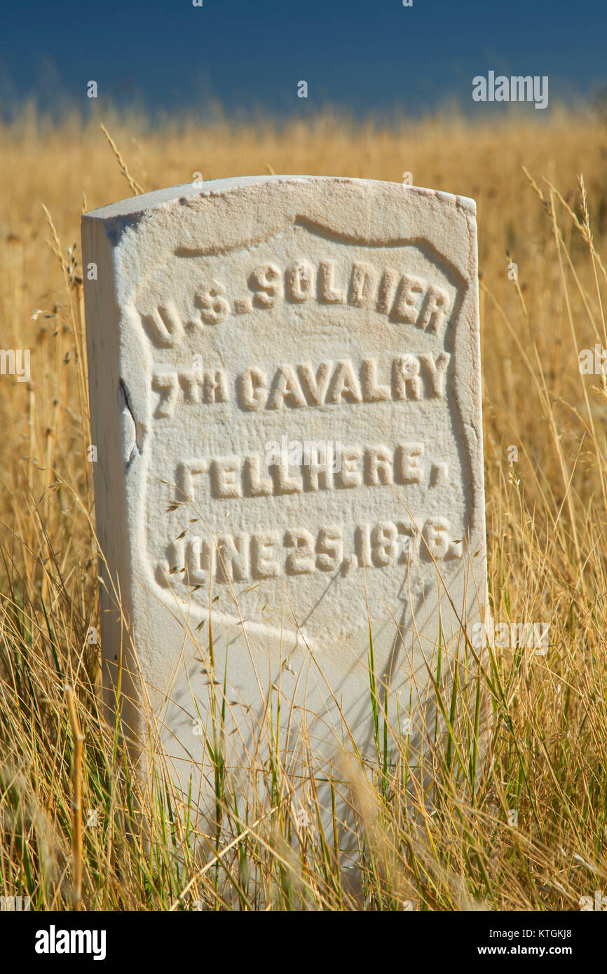 Pierre tombale du soldat américain, marqueur Little Bighorn Battlefield National Monument, Montana Banque D'Images