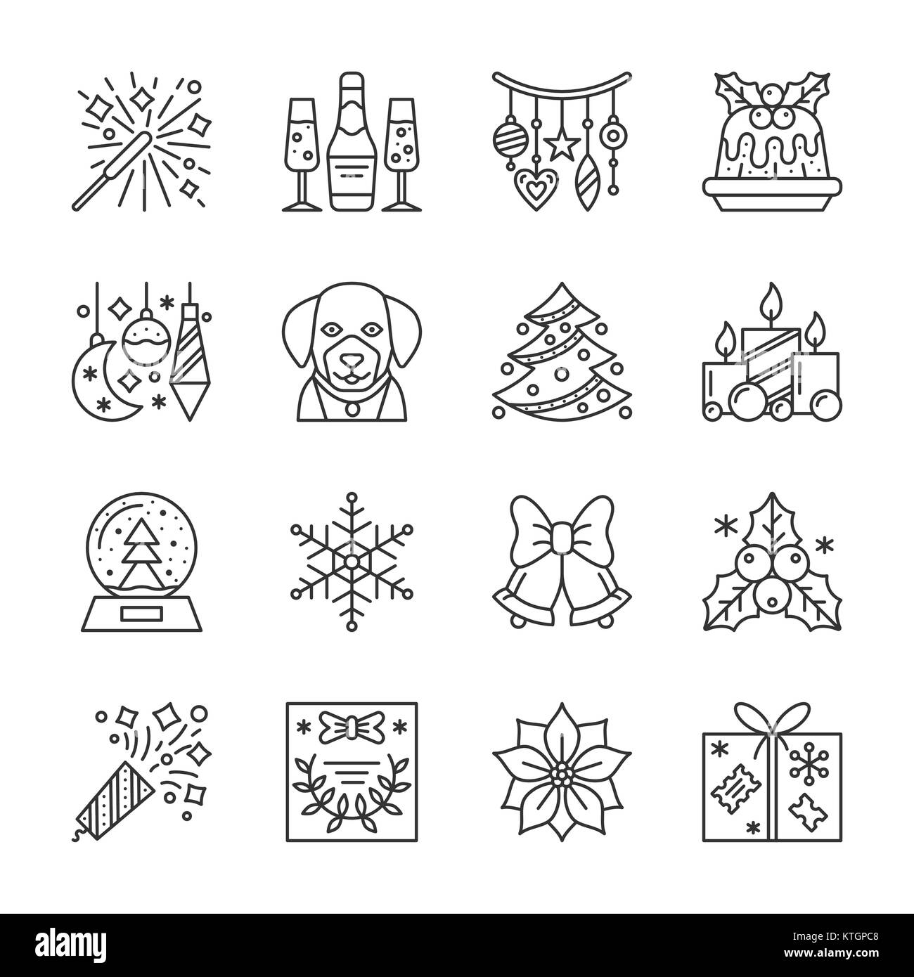 Nouvelle Année fine ligne icon set. Pack Noël symbole linéaire. Contours signe sans remplissage. Avc. modifiable Pictogramme simple collection graphique. Web, print Illustration de Vecteur