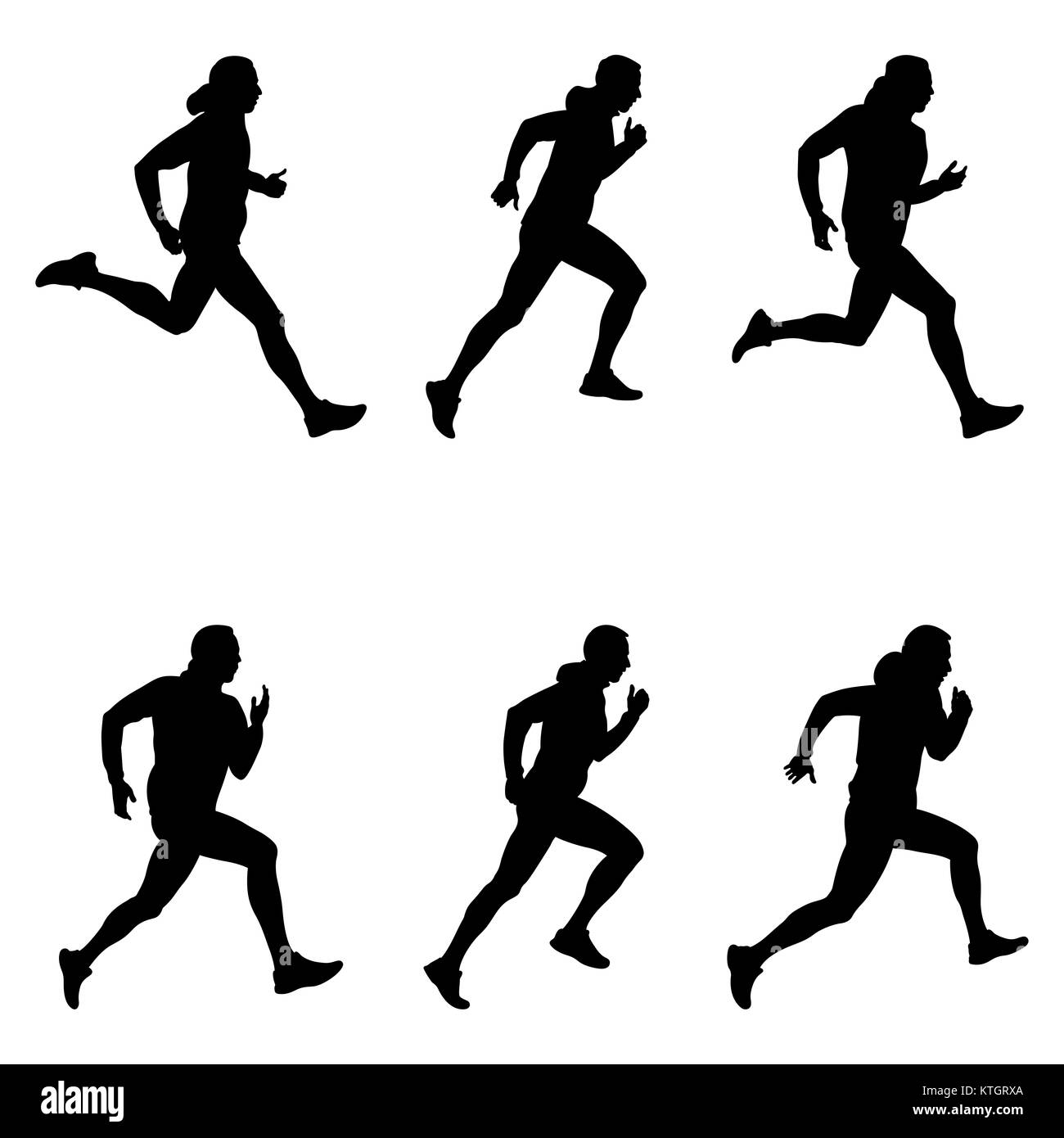 Les hommes ensemble runner silhouette noire vector illustration Banque D'Images