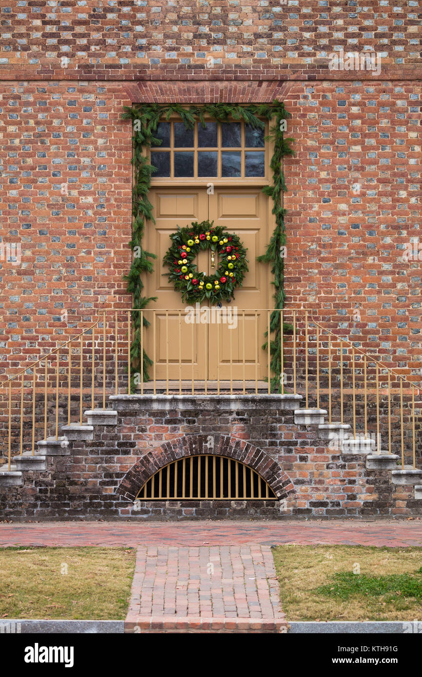 Décorations de Noël porte, Colonial Williamsburg, Virginie Banque D'Images