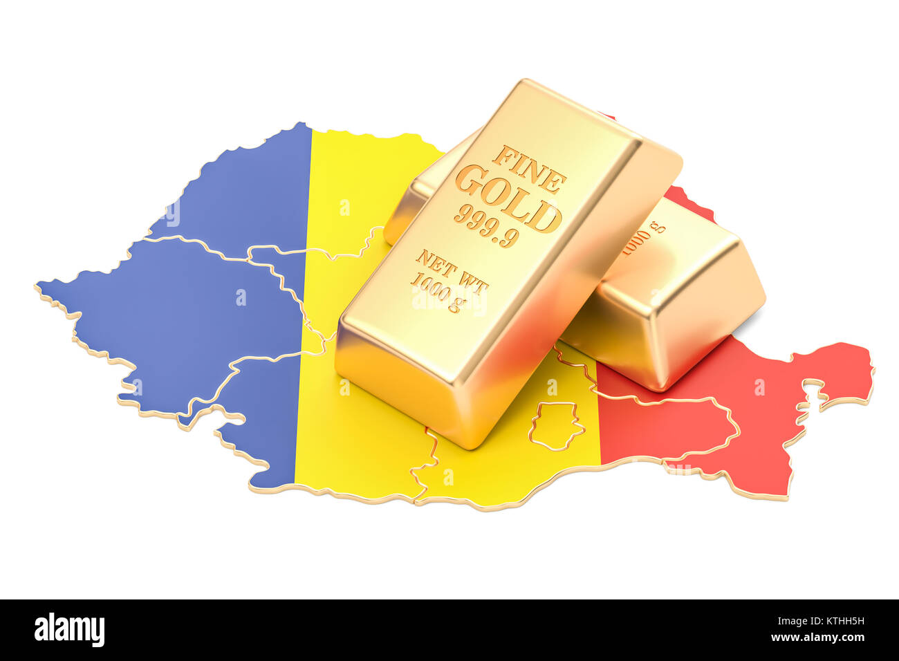 Les réserves d'or de la Roumanie, rendu 3D concept isolé sur fond blanc Banque D'Images