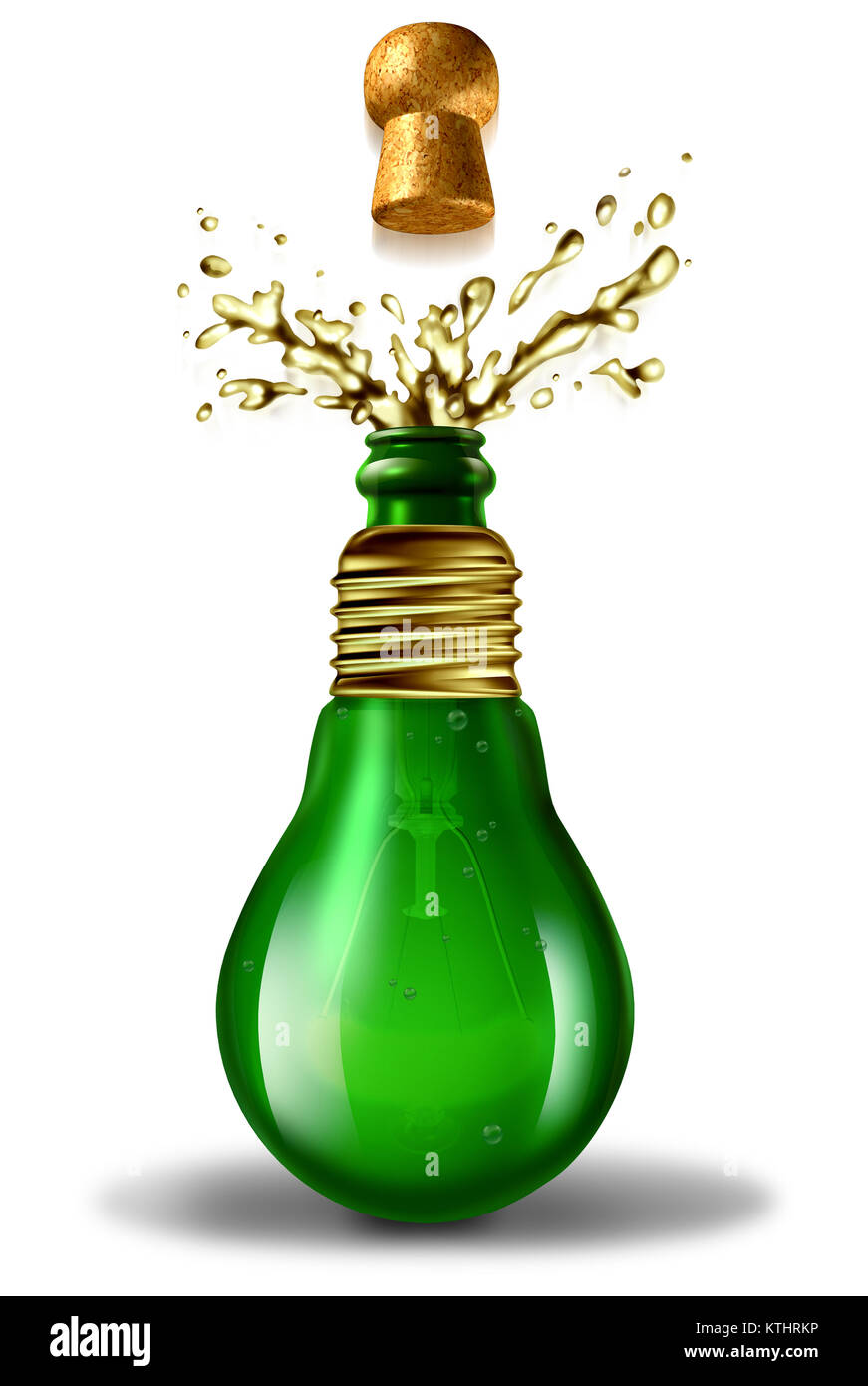 La planification de l'événement comme une ampoule en forme de bouteille de champagne avec célébration d'explosion explosion pétillante comme une heureuse nouvelle année joyeuse fête. Banque D'Images