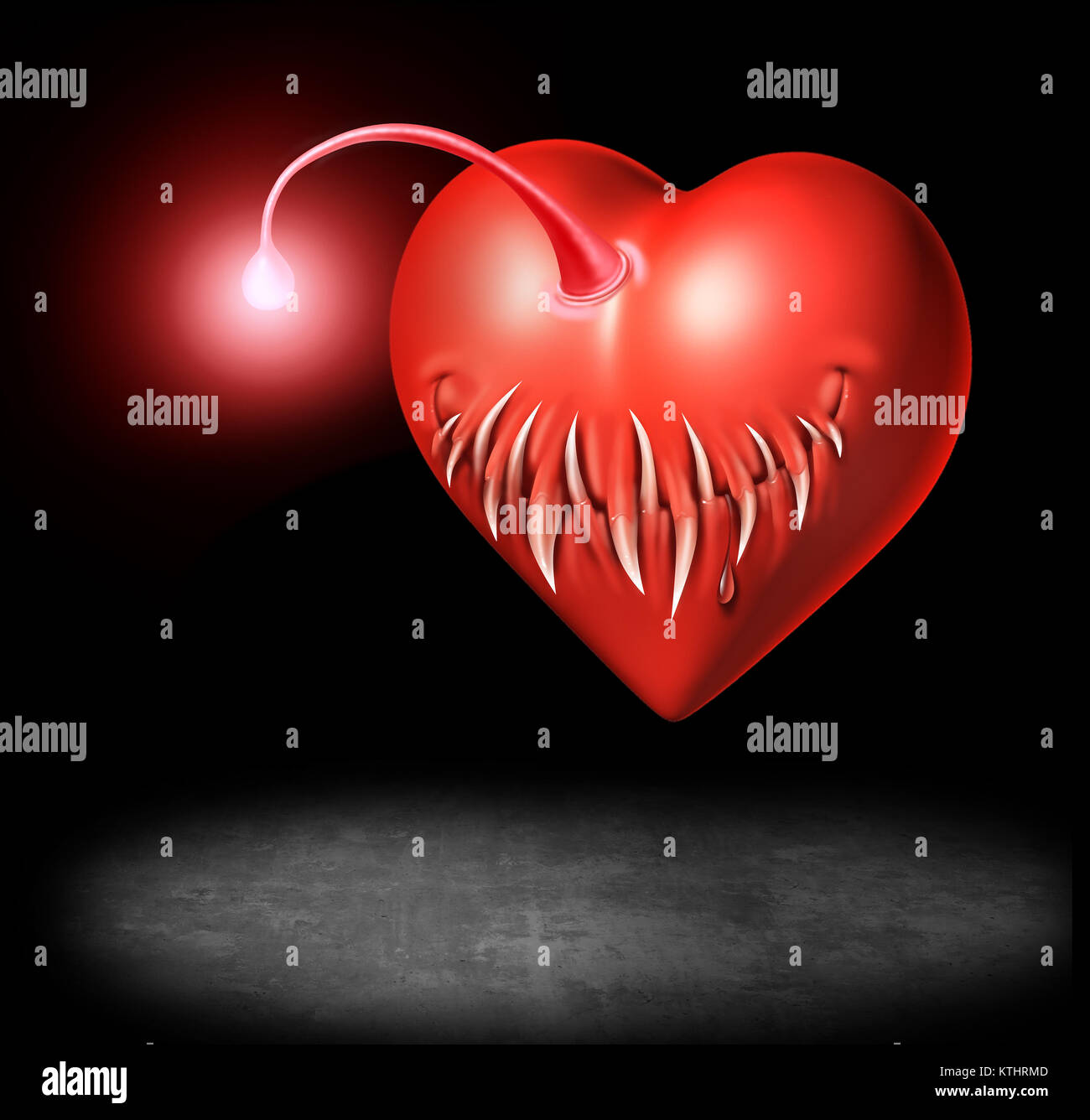 Danger de l'amour et les maladies sexuellement transmissibles ou la médecine du risque d'its concept comme valentine comme pêcheur en forme de poisson comme un 3D illustration. Banque D'Images