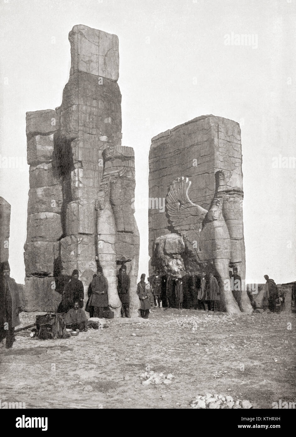 La porte de toutes les nations aka porte de Xerxès, Persepolis, Iran, vu ici à la fin du xixe siècle. Des merveilles du monde, publié vers 1920. Banque D'Images