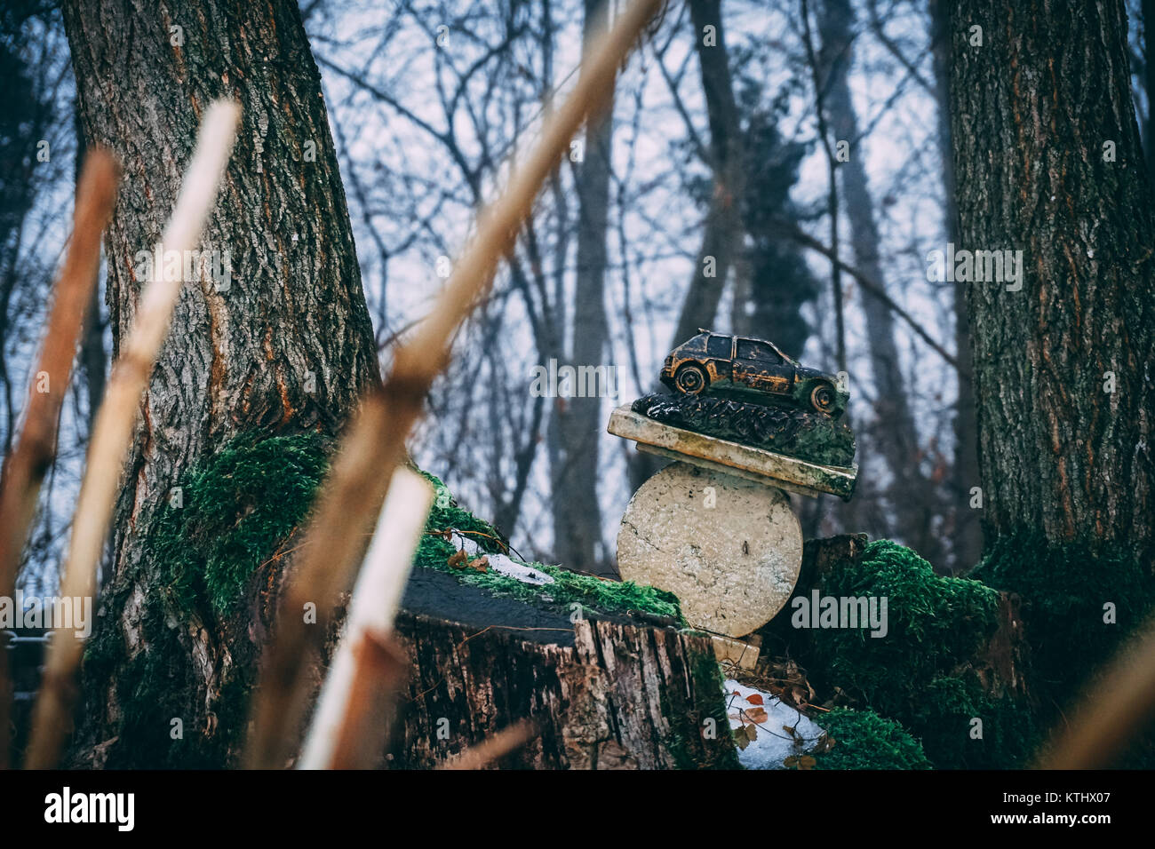 Photo d'un petit trophée que j'ai trouvé abandonné dans le bois Banque D'Images