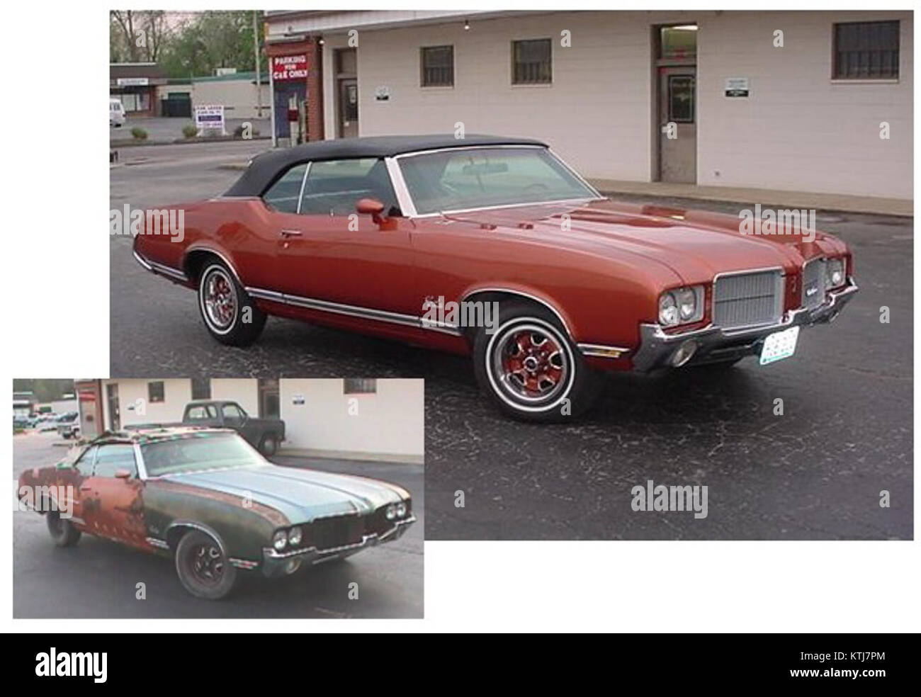 Les images avant et après de la restauration automobile montrent la transformation des véhicules à travers le processus de réparation et de remise à neuf. Le processus de restauration consiste généralement à restaurer un véhicule à son état d'origine, en mettant en évidence les compétences des spécialistes de l'automobile. Banque D'Images