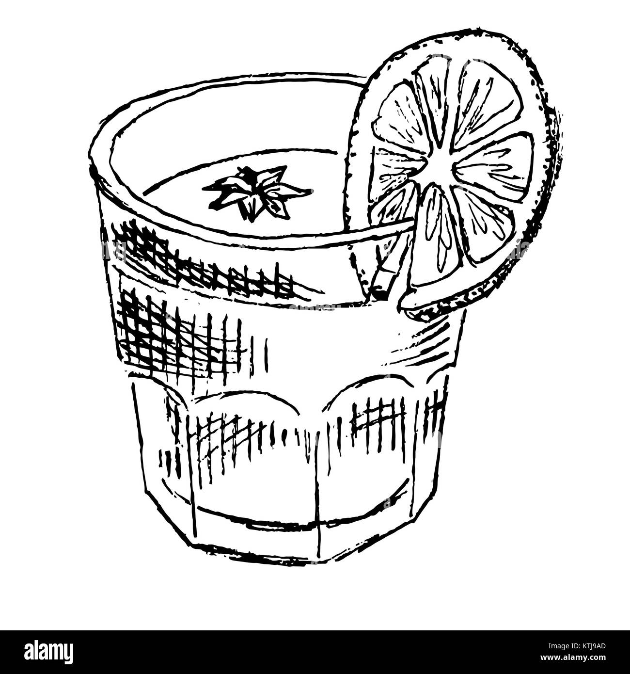 Boire dans un verre avec du citron et d'anis étoilé Illustration de Vecteur
