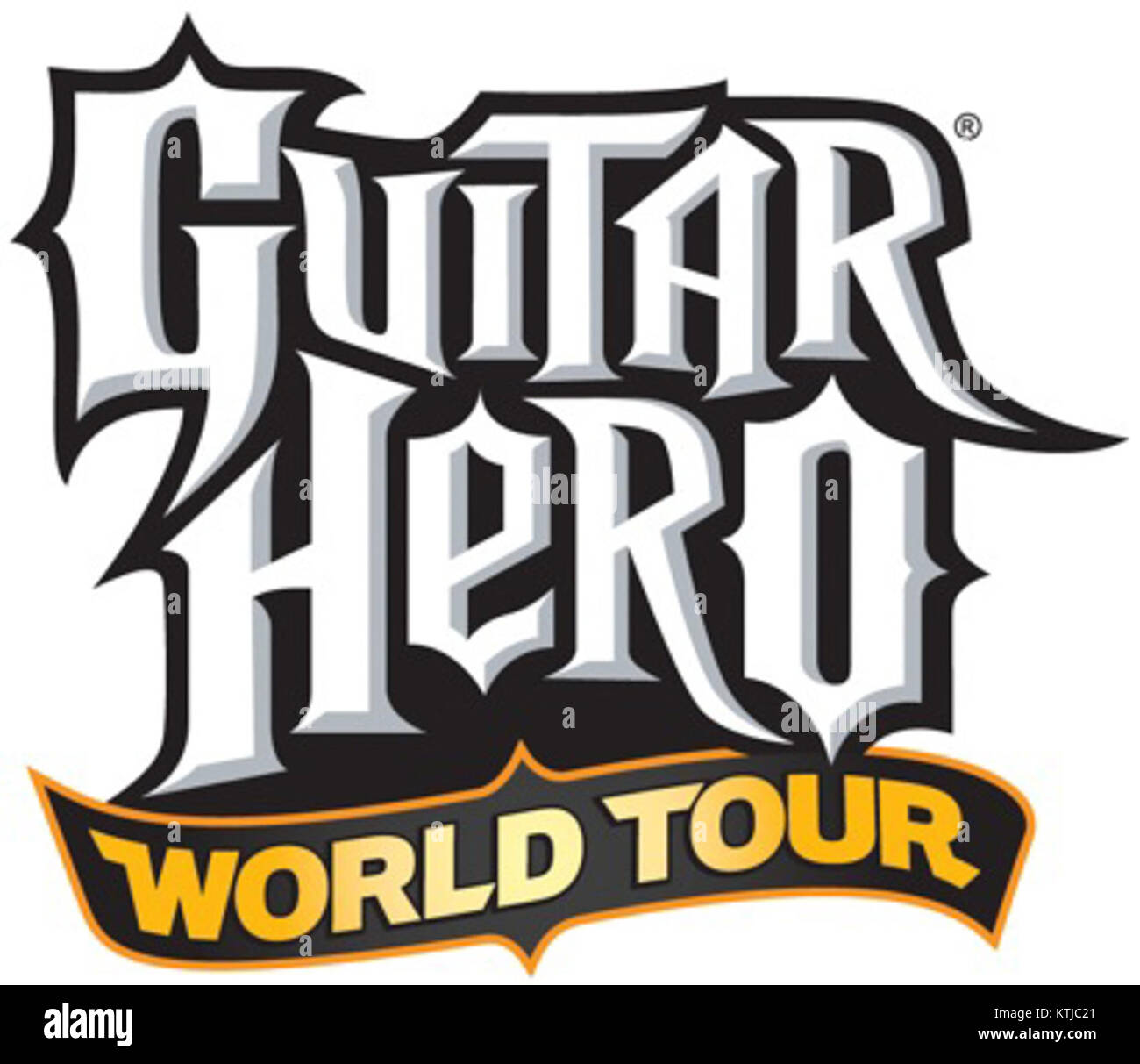 Le logo Guitar Hero World Tour représente le jeu vidéo musical populaire, qui permet aux joueurs de simuler le jeu d'instruments de musique et de jouer dans un groupe virtuel, faisant partie de la série Guitar Hero. Banque D'Images