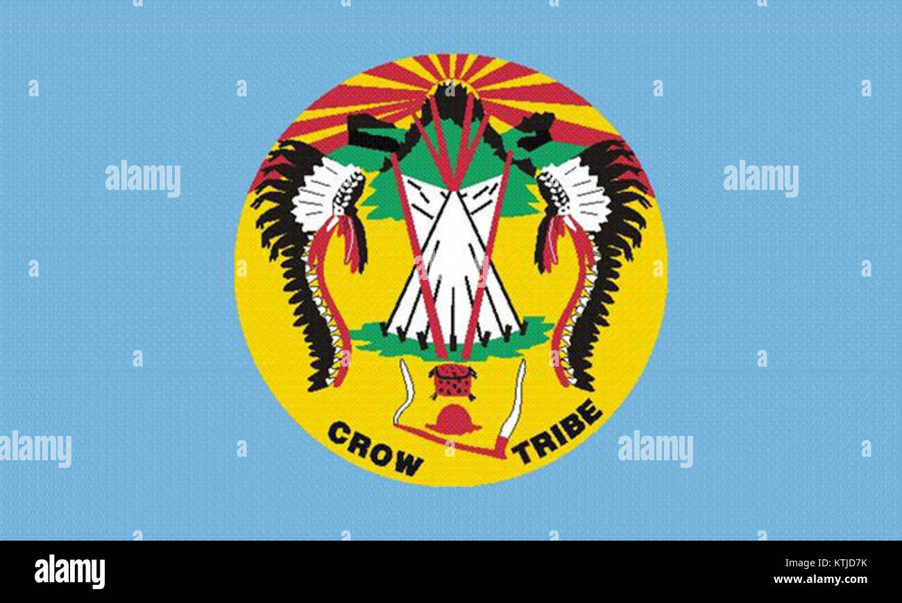 Le drapeau de la nation Crow représente la tribu des Crow amérindiens, incorporant des symboles culturels et des couleurs importantes pour leur histoire et leurs traditions, soulignant leur identité et leur patrimoine. Banque D'Images