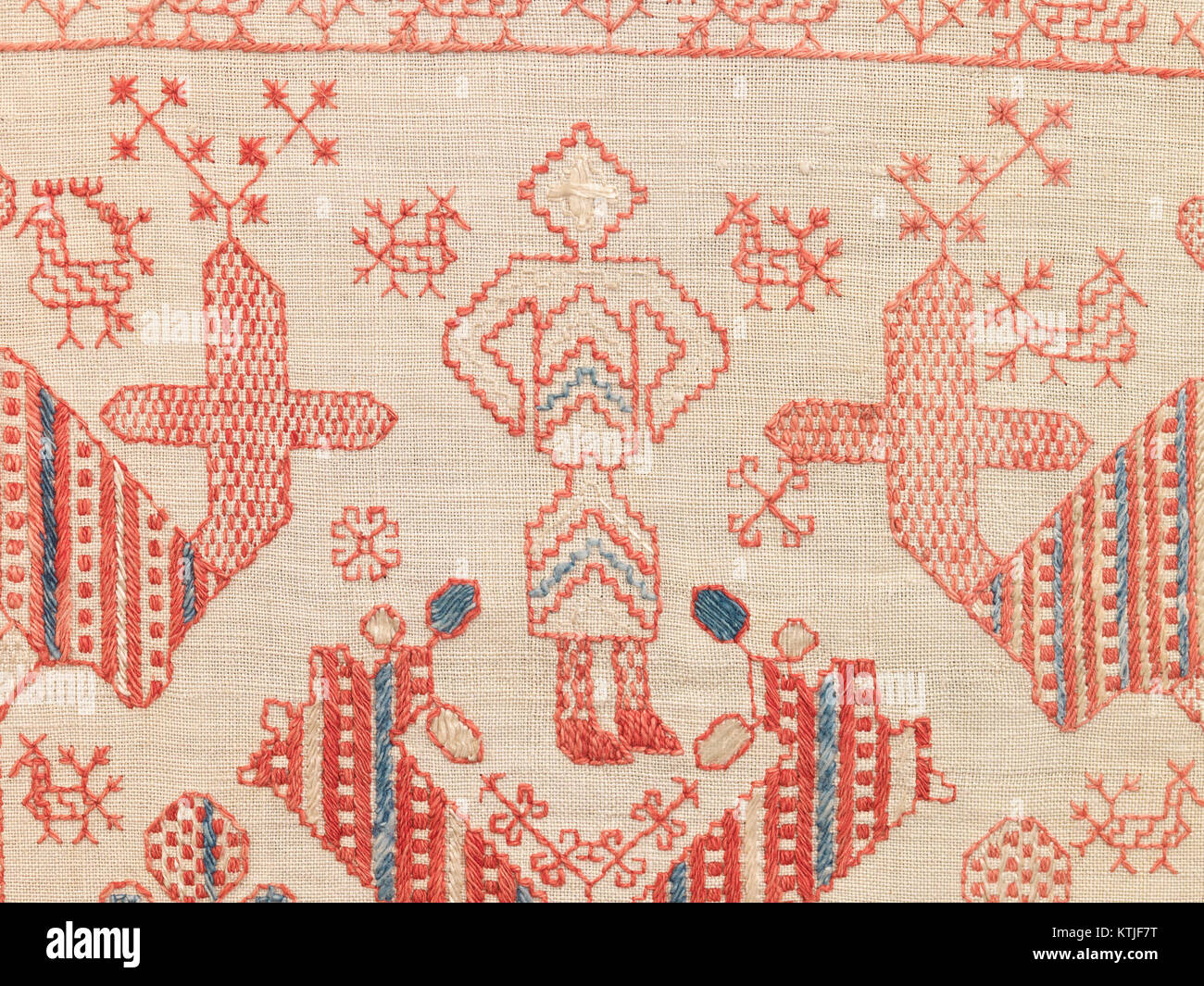 Détail d'une bordure de rideau de lit, numéro d'accès MET 31.280, de la collection du Metropolitan Museum of Art. La pièce présente des éléments de design complexes typiques de son époque, reflétant l'art textile de son époque. Banque D'Images