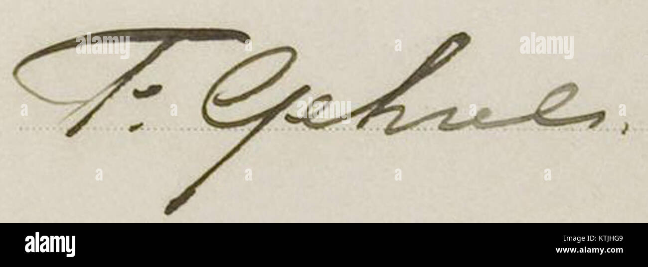 Une signature de Freek Gehrels, un individu associé à un contexte historique, professionnel ou artistique spécifique. Ce document revêt une importance par rapport à ses contributions ou à sa carrière. Banque D'Images