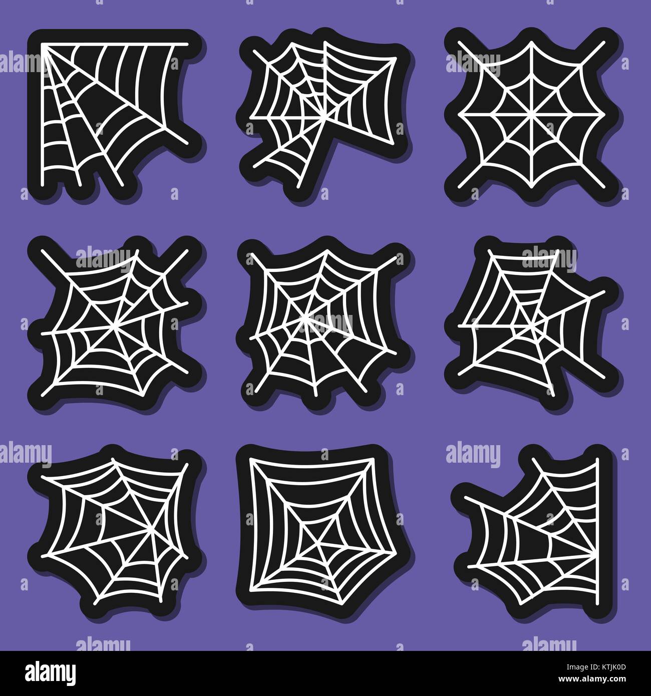 Spider web Pictogramme autocollant set. Blanc sur noir araignée araignée badges print, affiche, étiquette de l'élément isolé, album Patchwork collection encombrement réduit Illustration de Vecteur