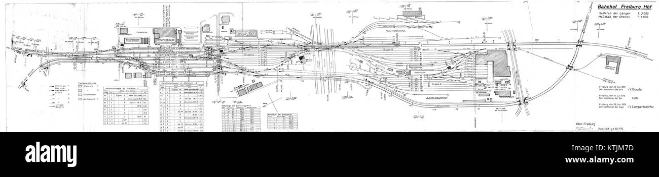 Cette carte de la gare principale de Fribourg (Freiburg Hbf) représente le tracé de la gare et son importance dans le système de transport local. C'est un point clé pour comprendre l'histoire du transport régional. Banque D'Images