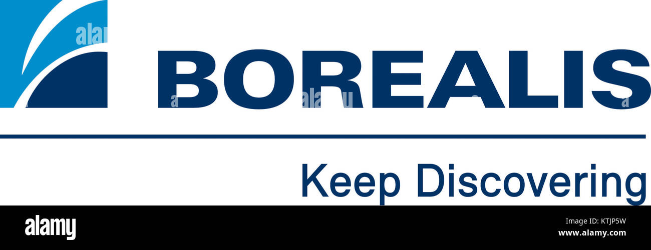 Le logo Borealis, conçu en 2014, représente la multinationale chimique spécialisée dans les polyoléfines, les produits chimiques de base et les engrais. Le logo symbolise l'innovation et la durabilité dans l'industrie chimique. Banque D'Images