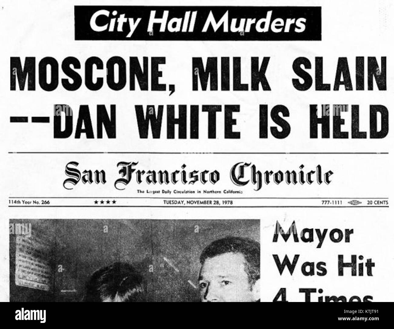 La couverture du San Francisco Chronicle du 28 novembre 1978 met en lumière les événements marquants de ce jour-là, marquant un moment dans l'histoire des États-Unis. Banque D'Images