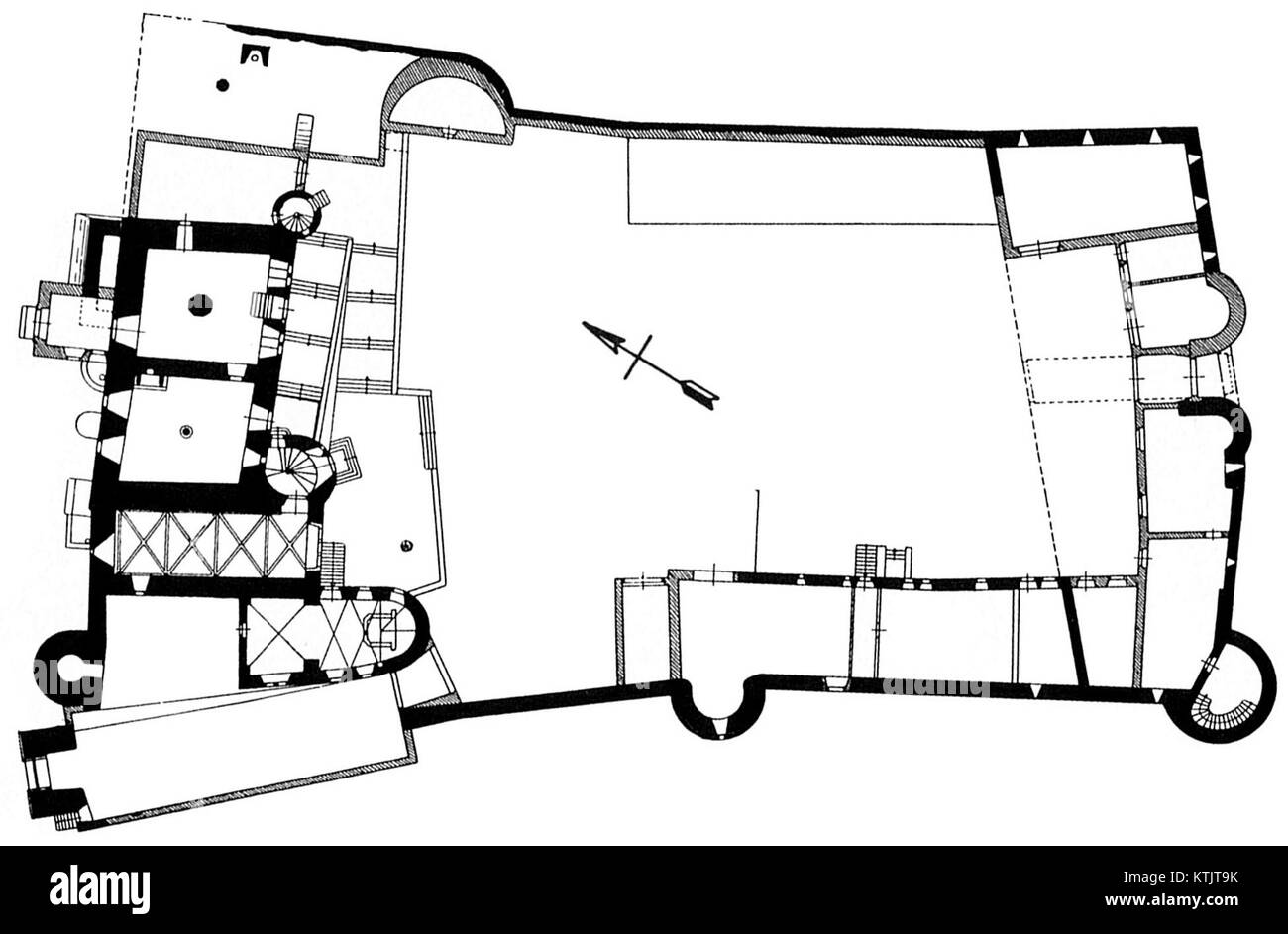 Le plan d'étage ('Grundriss') du Schloss Hamm, créé par Franz Krause, est une représentation architecturale détaillée du château. Il reflète la conception et la disposition de la structure, fournissant un aperçu de son importance historique et architecturale. Banque D'Images