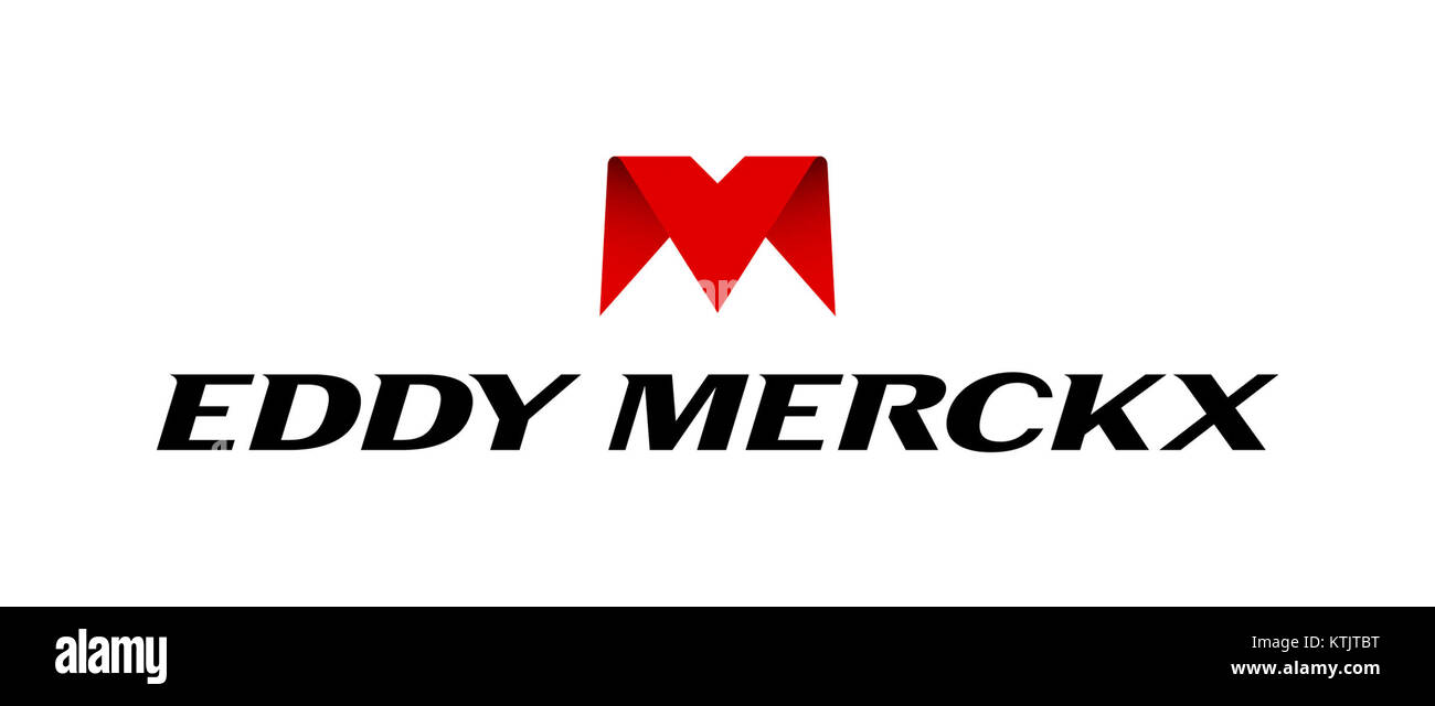 Le logo Eddy Merckx représente la marque de l'un des cyclistes professionnels belges les plus célèbres, connu pour ses remarquables réalisations dans les compétitions cyclistes du monde entier. Banque D'Images