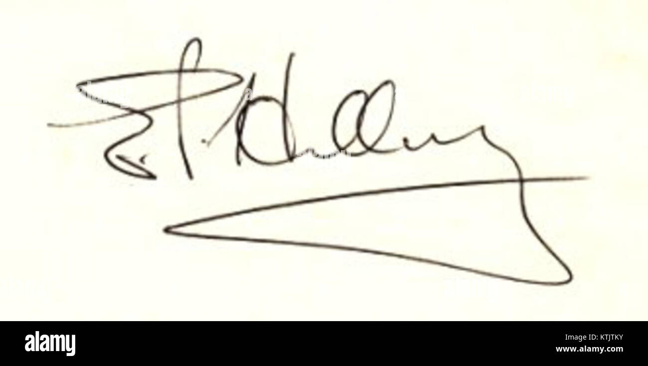 Edmund Hillary, alpiniste et explorateur néo-zélandais, est réputé pour avoir été l’un des deux premiers individus à atteindre le sommet de l’Everest. Sa signature est un objet précieux parmi les collectionneurs et les passionnés de l'histoire de l'alpinisme. Banque D'Images