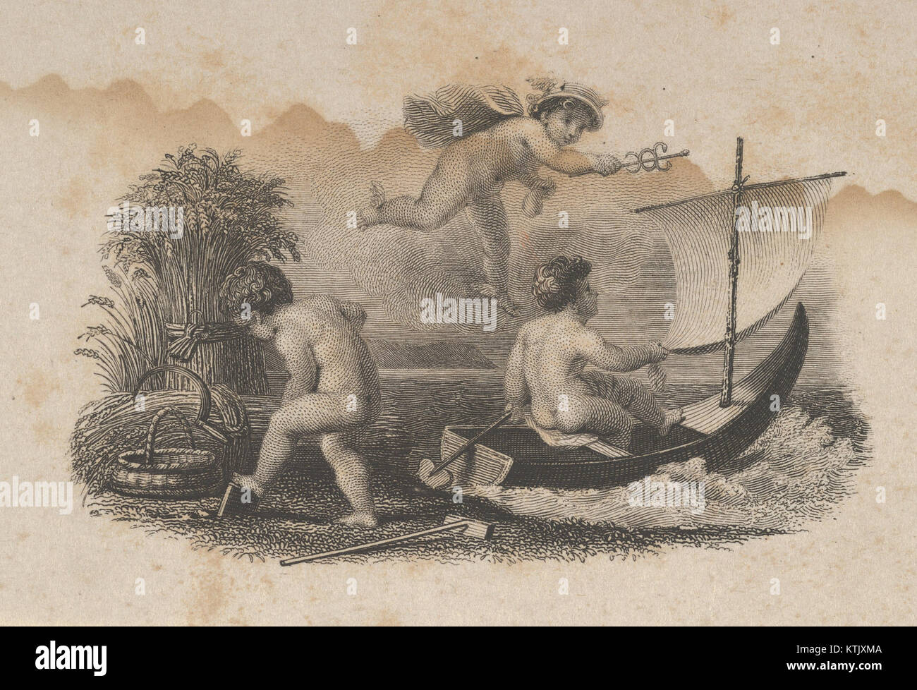 La vignette du billet de banque avec trois putti représente des figures allégoriques symbolisant le commerce et l'agriculture. Cet élément de conception sur le billet souligne l'importance économique de ces secteurs. Banque D'Images