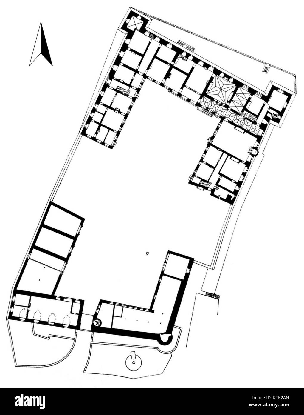 Le plan d’étage du château historique de Cons la Grandville présente l’agencement architectural et le design du domaine. Ce document historique offre un aperçu de la structure et de l'organisation spatiale de castleâ€™s. Banque D'Images