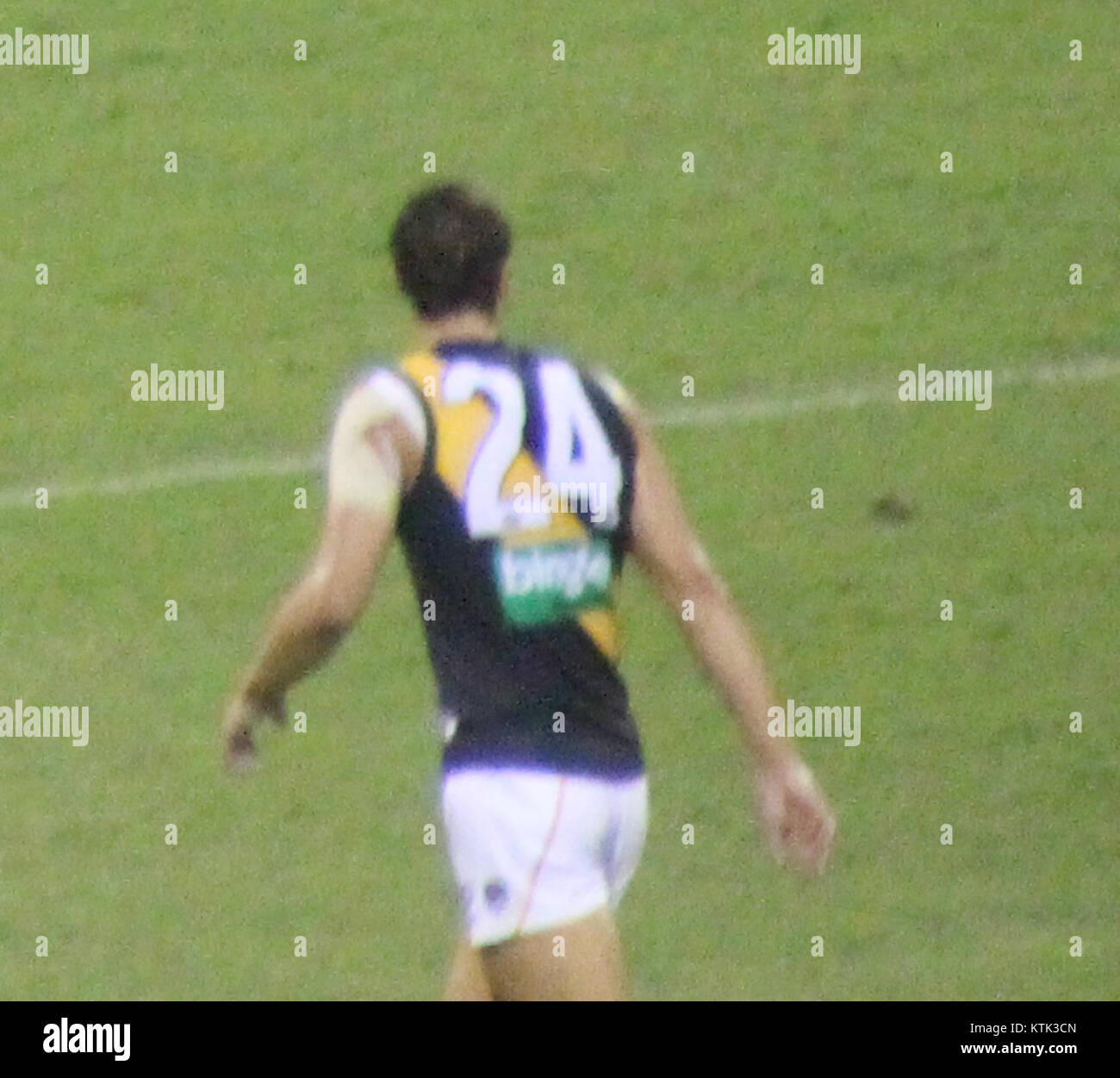 Ben Griffiths, un footballeur australien, est représenté sur cette image de la saison 2015, jouant pour les Tigers de Richmond contre les Lions de Brisbane dans un match AFL. Banque D'Images