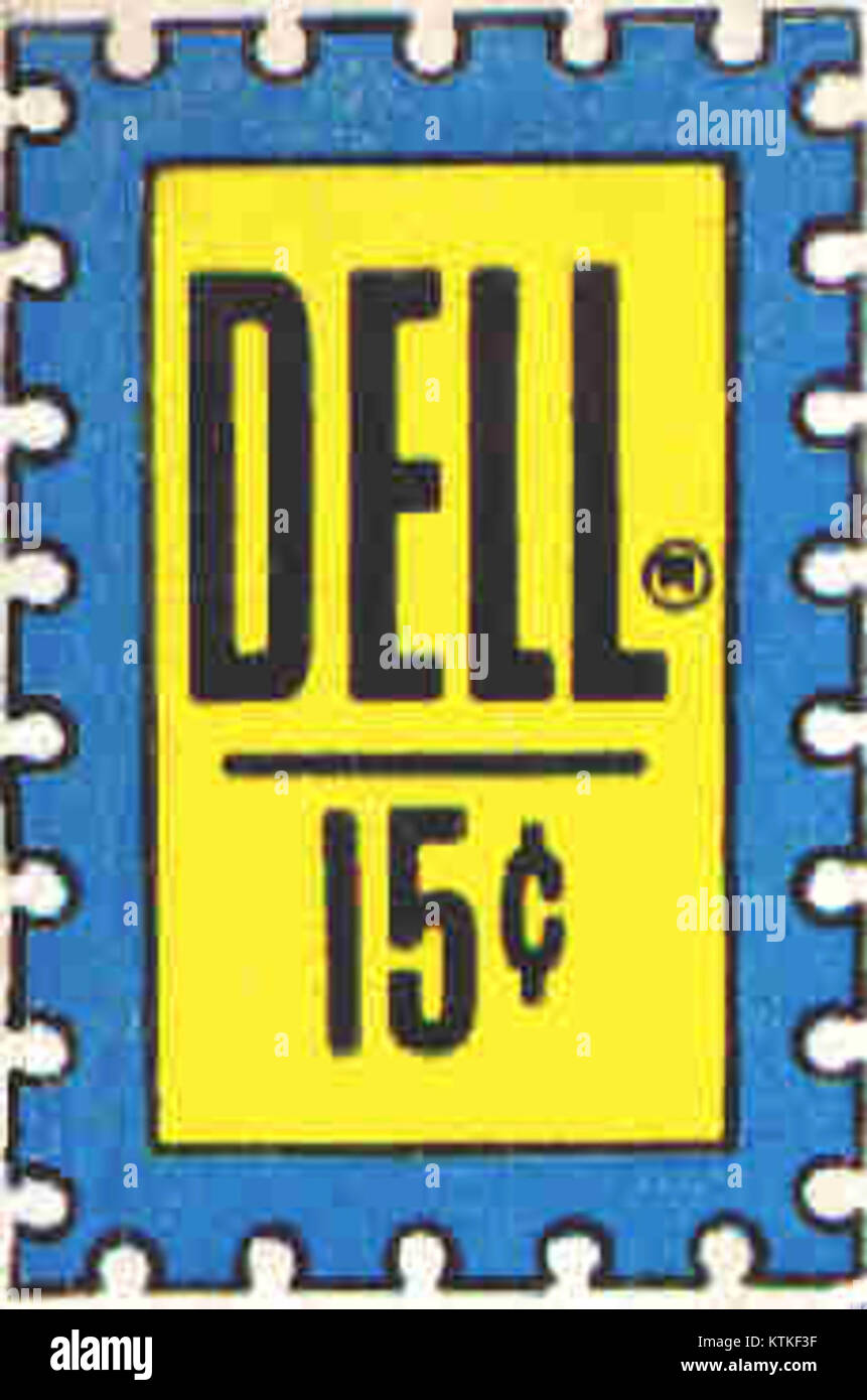 Le logo Dell Comics est associé à Dell Comics, un éditeur connu pour ses titres de bandes dessinées du milieu du XXe siècle, contribuant à la croissance de l'industrie de la bande dessinée. Banque D'Images