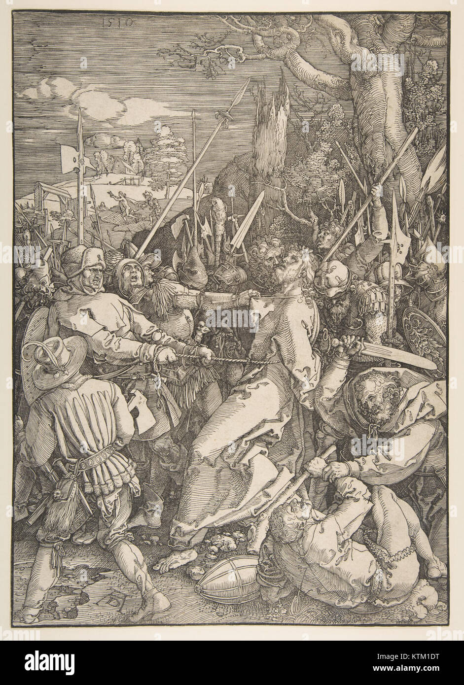 Cette peinture intitulée 'trahison du Christ' représente le moment de la trahison du Christ par Judas. L'œuvre capture la tension émotionnelle et le moment charnière de l'histoire chrétienne. Banque D'Images