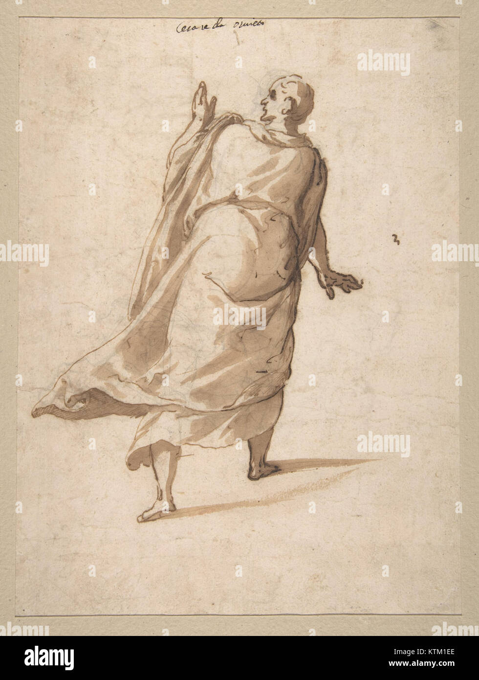 Cette œuvre, qui fait partie de la collection MET, représente une scène de banquet avec un guerrier assis et des accompagnateurs, ainsi qu'un homme debout vêtu d'un manteau. La pièce illustre des contextes sociaux historiques dans les temps anciens. Banque D'Images