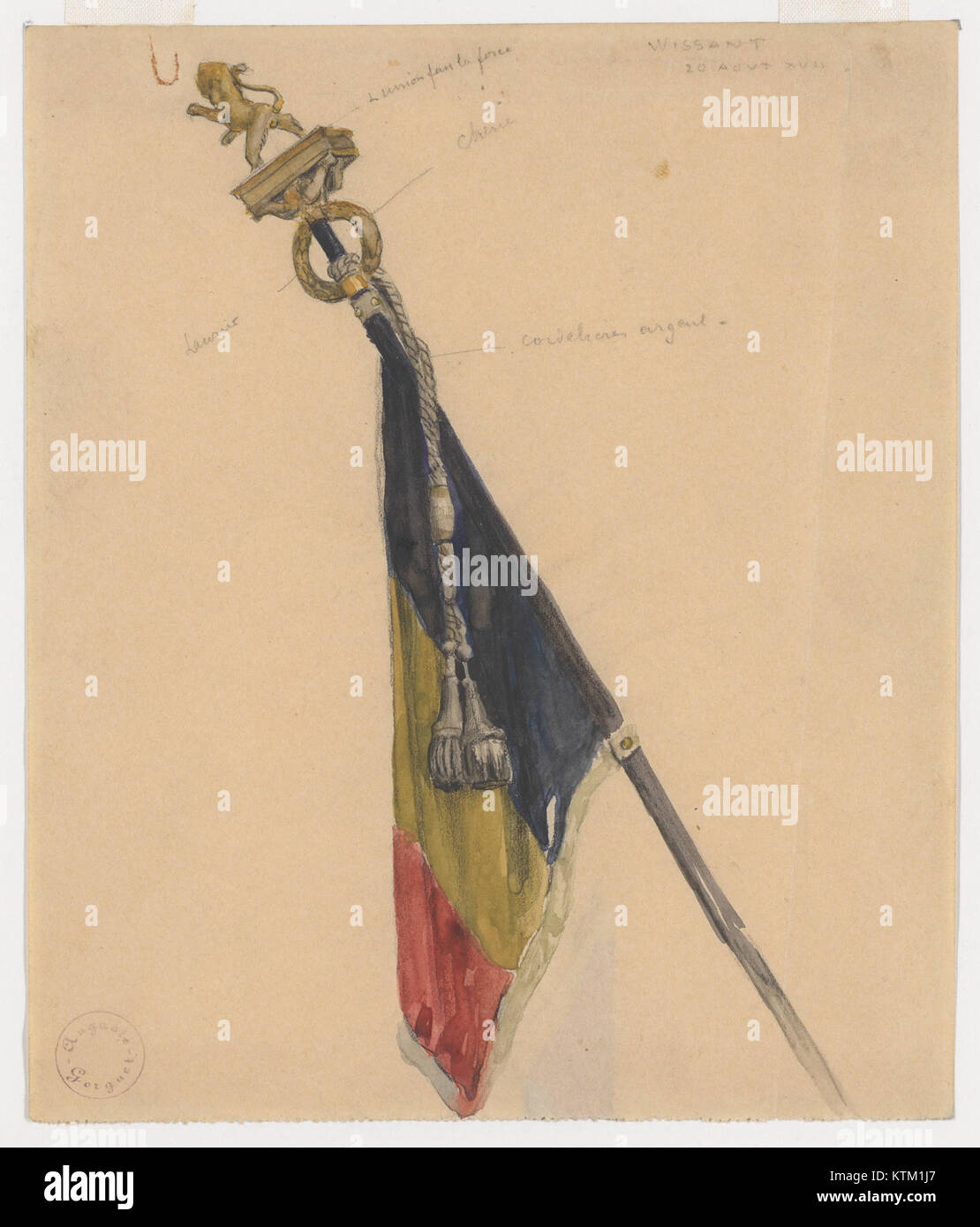 Le drapeau belge est une bannière tricolore composée de trois bandes verticales : noir, jaune et rouge. Il représente l'histoire, l'unité et l'indépendance du pays. Ce drapeau est un symbole important de l'identité nationale belge. Banque D'Images
