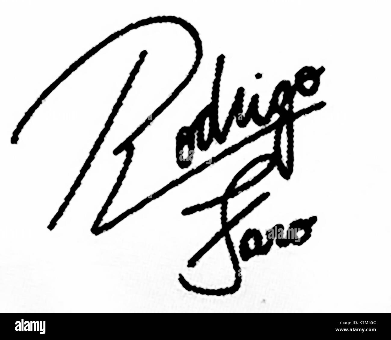 Cette image présente la signature de Rodrigo Faro, un célèbre présentateur et acteur de télévision brésilien. La signature fait partie des souvenirs associés à sa carrière dans le divertissement et la radiodiffusion. Banque D'Images