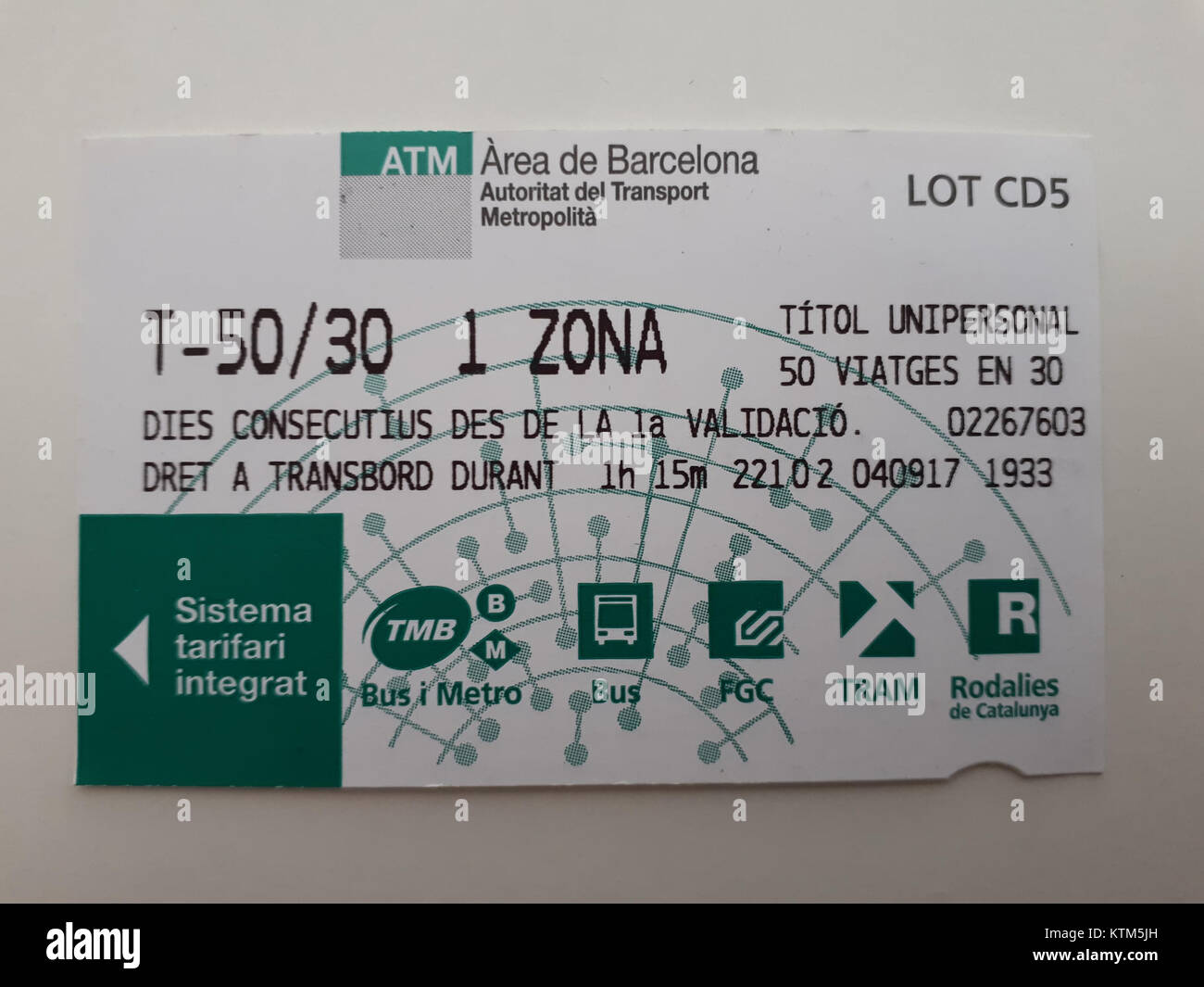 Métro de Barcelone Le ticket T50 30 2017 UN Photo Stock - Alamy
