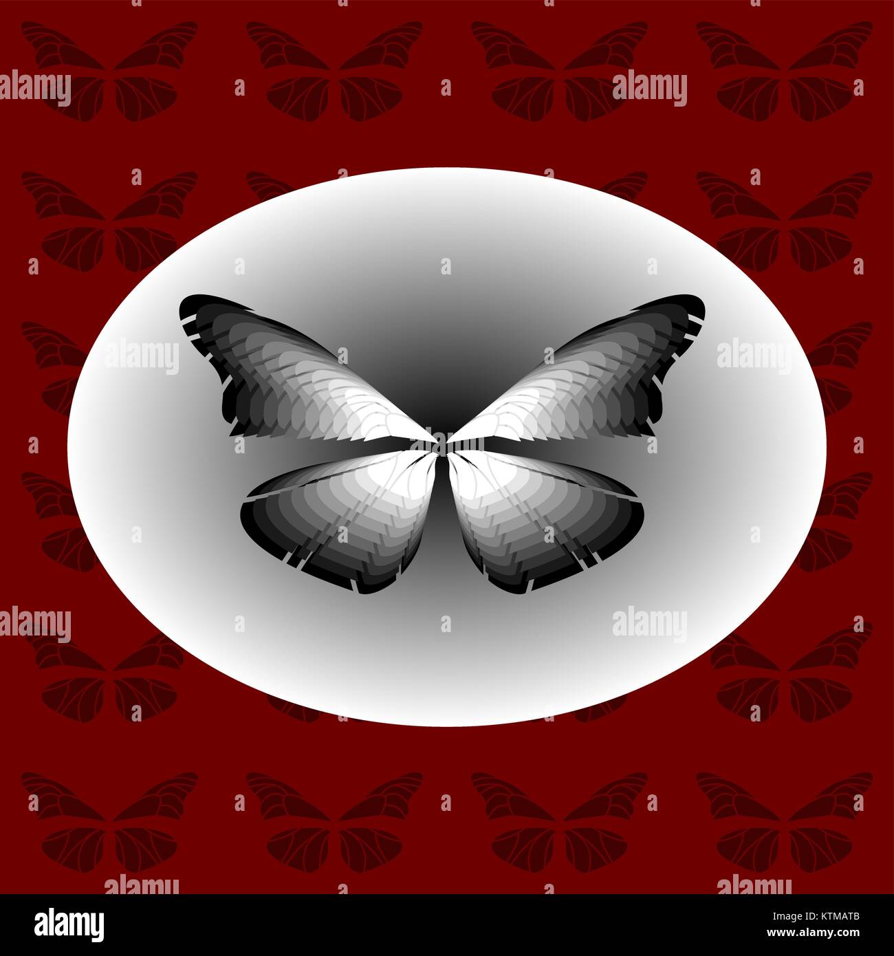 Papillon noir et blanc dans une ellipse sur un fond rouge Illustration de Vecteur