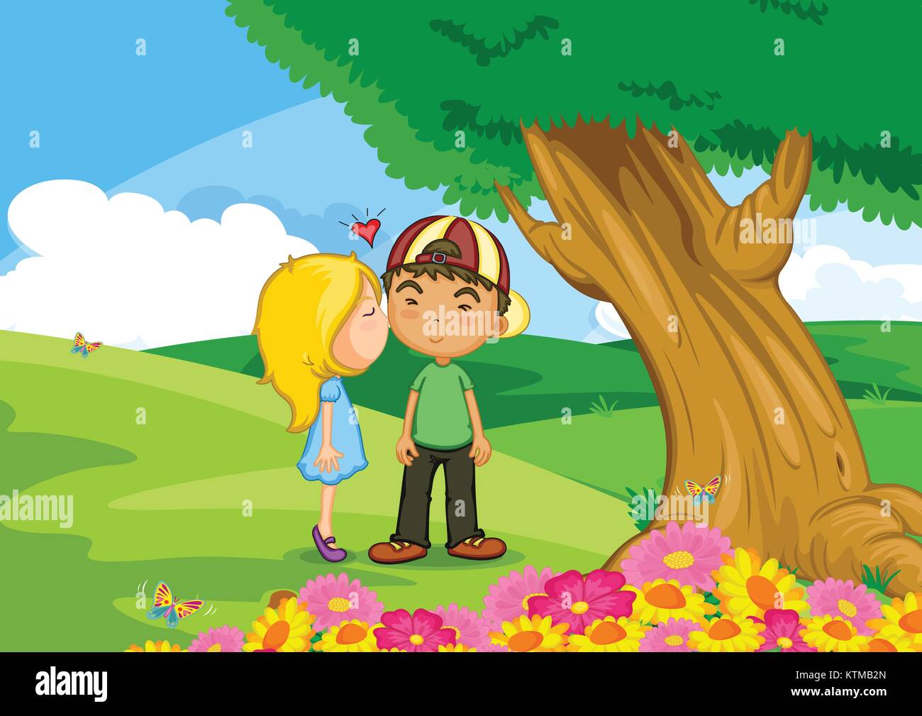 Illustration de girl kissing boy Illustration de Vecteur