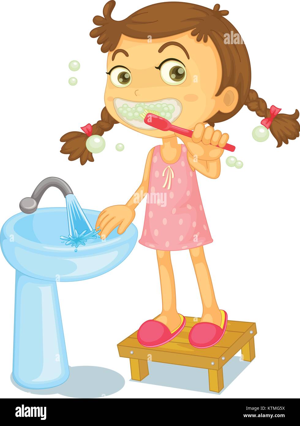 Illustration d'une jeune fille se brosser les dents sur un fond blanc Image  Vectorielle Stock - Alamy