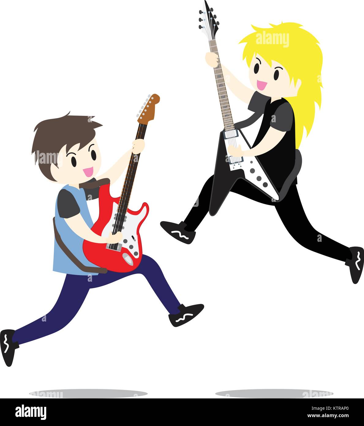 Young boy playing Electric guitar heureux aime la musique Vector illustration isolé sur fond de style cartoon Illustration de Vecteur