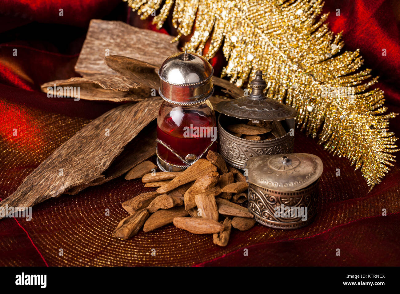 Agar, également appelé aloeswood, d'huile et d'encens plaquettes Banque D'Images